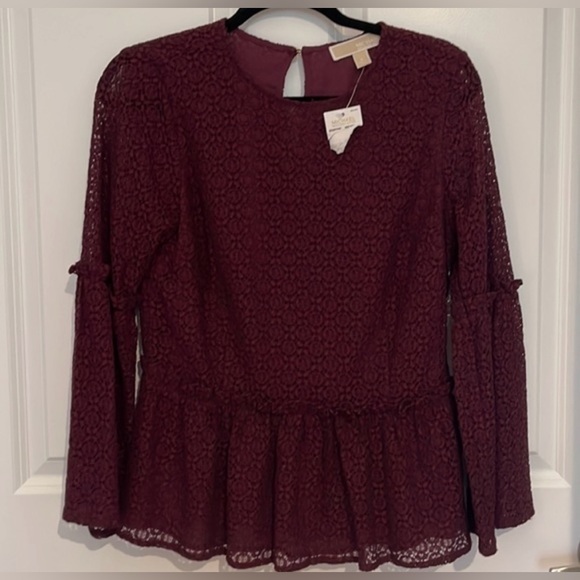 Michael Kors Bell Sleeve Lace burgundy blouse - Picture 2 of 4